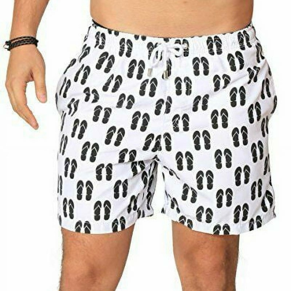 Black and White Flip Flop Pattern Swim Trunks
